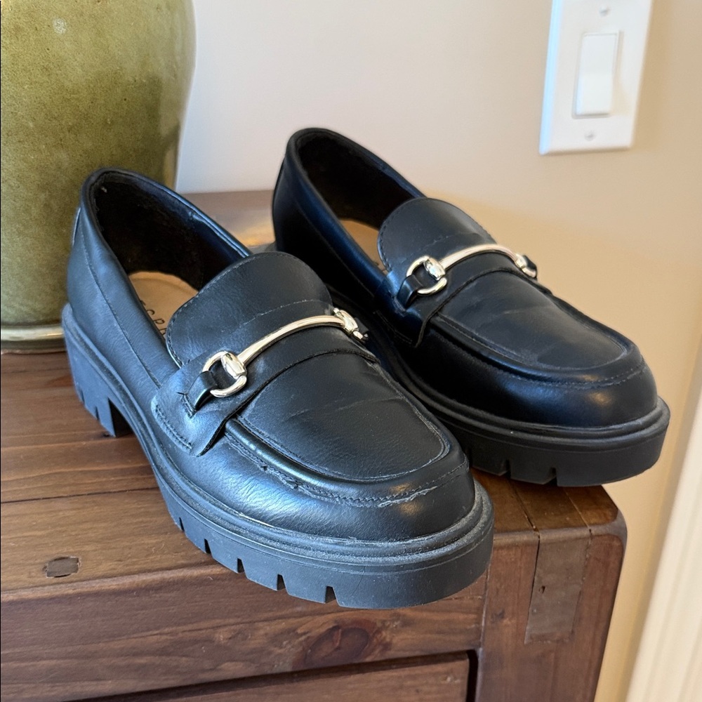 Esprit black chunky loafers with gold accents size 6.5